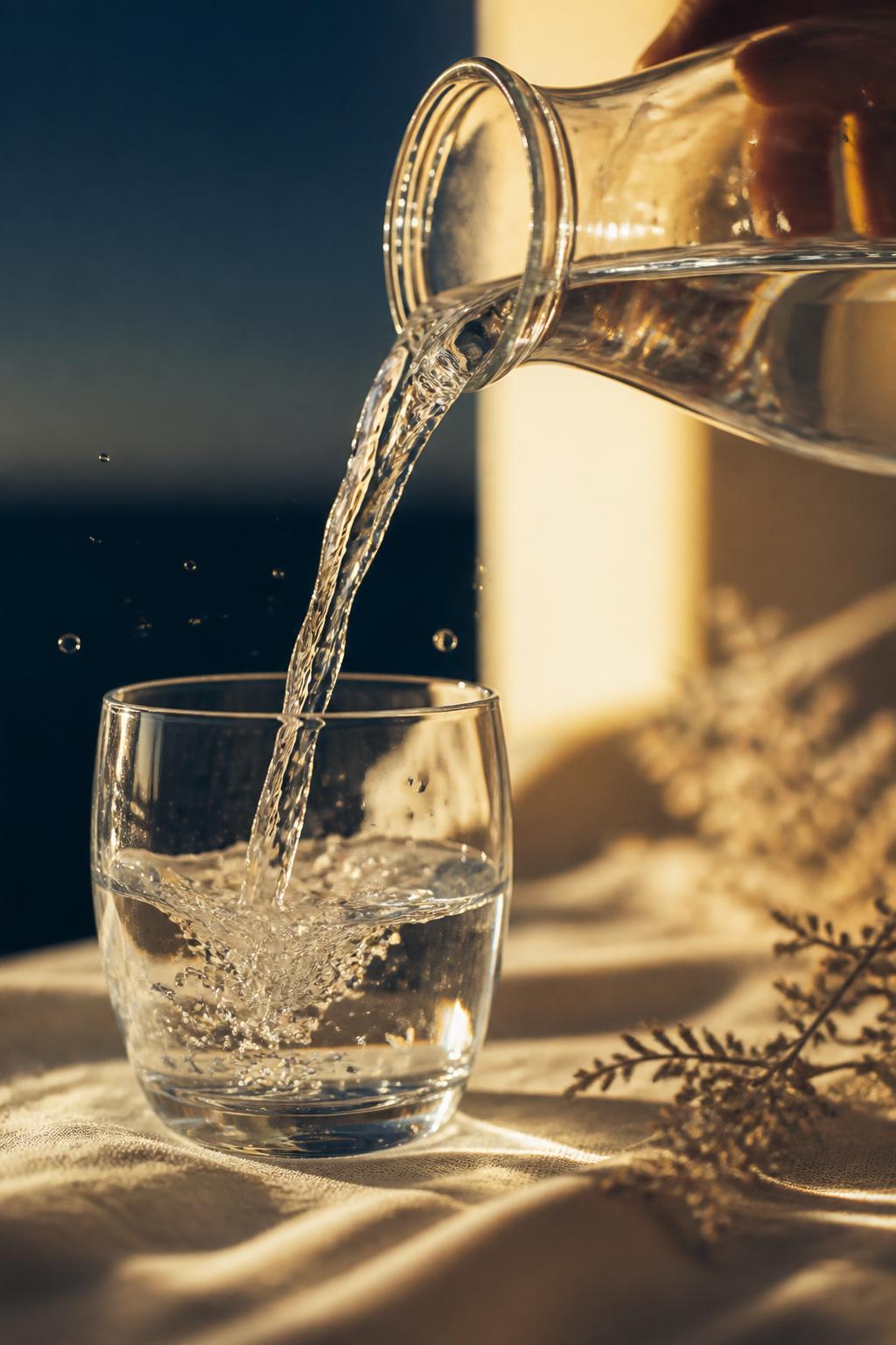 Living water poured into a glass